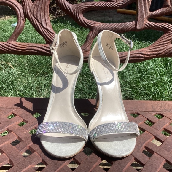 💋Aldo Laniel Silver Rhinestone Open Toe Ankle Strap Heels/Sandals - Picture 5 of 9